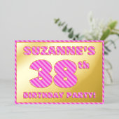 38e verjaardag - Vet, vun, roze band # 38 Folie Uitnodiging (Staand Voorkant)
