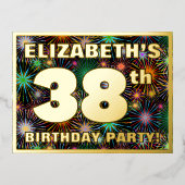 38e verjaardag: Vette, kleurrijke Fireworks-look Folie Uitnodiging Briefkaart (Voorkant)