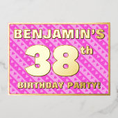 38e verjaardag — vuurroze harten en strips folie uitnodiging (Voorkant)