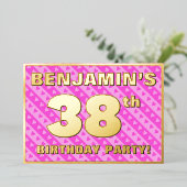 38e verjaardag — vuurroze harten en strips folie uitnodiging (Staand Voorkant)