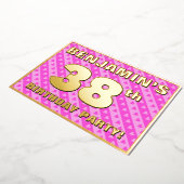 38e verjaardag — vuurroze harten en strips folie uitnodiging (Gedraaid)