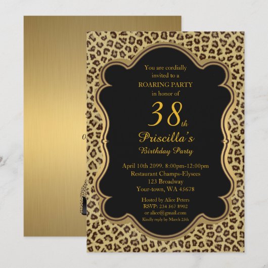 38e, Verjaardagsfeest 38e, Cheetah, Black & Gold Kaart (Voorkant / Achterkant)