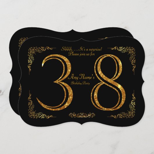 38e, Verjaardagsfeest 38e, grote Gatsby, zwart & g Kaart (Voorkant / Achterkant)