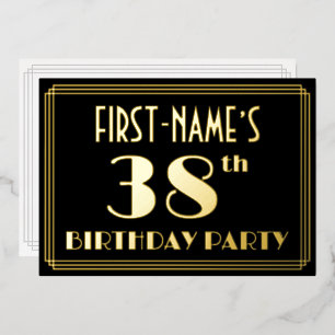 38e verjaardagsfeest: Art Deco-look “38”, met naam Folie Uitnodiging