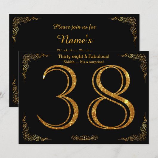 38e Verjaardagsfeest, Gatsby stijl, zwart goud gli Kaart (Voorkant / Achterkant)