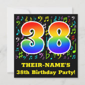 38e verjaardagsfeest: leuke muzieksymbolen, regenb kaart (Voorkant)