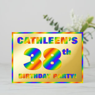 38e verjaardagsfeest — Leuke, regenboogspectrum “3 Folie Uitnodiging