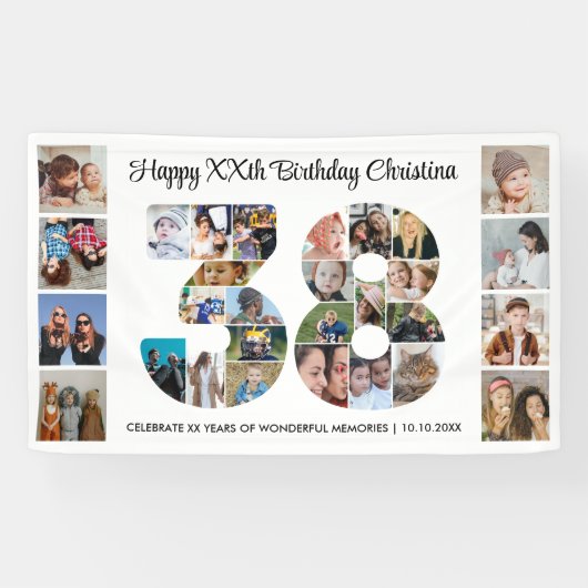 38e Verjaardagsfeest Nummer 38 Fotocollage Spandoek (Horizontaal)