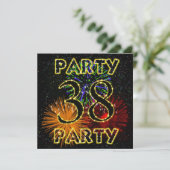 38e verjaardagsfeestuitnodiging met vuurwerk kaart (Staand voorkant)