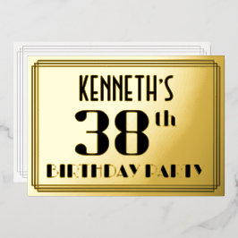 38ste verjaardag: Art Deco Kijk "38" en naam Folie Uitnodiging