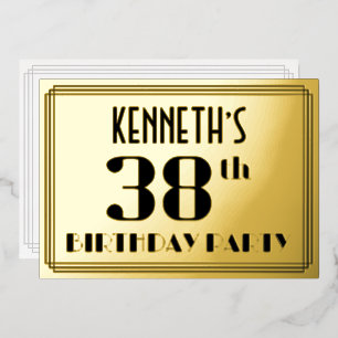 38ste verjaardag: Art Deco Kijk "38" en naam Folie Uitnodiging