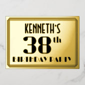 38ste verjaardag: Art Deco Kijk "38" en naam Folie Uitnodiging (Voorkant)