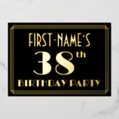 38ste verjaardag: Art Deco Kijk "38", met naam Folie Uitnodiging (Voorkant)