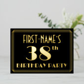 38ste verjaardag: Art Deco Kijk "38", met naam Folie Uitnodiging (Staand Voorkant)