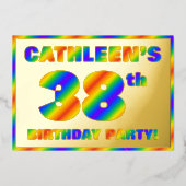 38ste verjaardag van de geboorte - Fun, regenboogs Folie Uitnodiging (Voorkant)