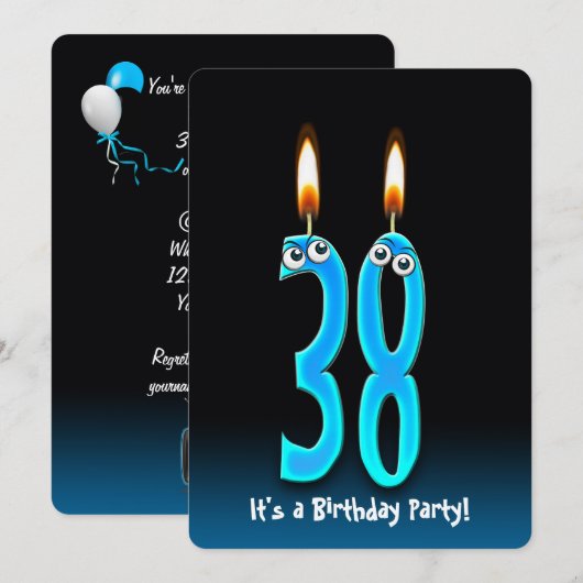 38ste verjaardagsfeestje uitnodigen kaart (Voorkant / Achterkant)