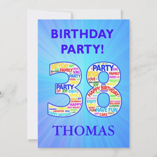38th Birthday Party Invitation Voeg een naam toe Kaart (Voorkant)