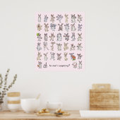39 Cute Cartoon Rabbits Decor Nursery Poster Roze (Keuken)