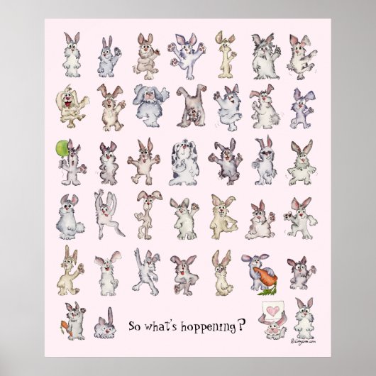39 Cute Cartoon Rabbits Decor Nursery Poster Roze (Voorkant)