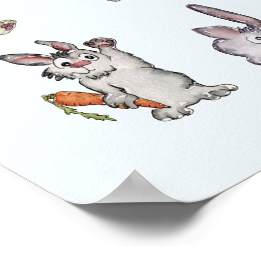 39 Cute Cartoon Rabbits Decor Nursery Wall Art Blu Poster (Hoek)