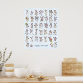 39 Cute Cartoon Rabbits Decor Nursery Wall Art Blu Poster (Keuken)