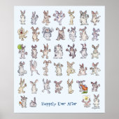 39 Cute Cartoon Rabbits Decor Nursery Wall Art Blu Poster (Voorkant)