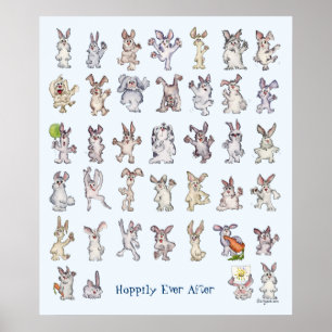 39 Cute Cartoon Rabbits Decor Nursery Wall Art Blu Poster
