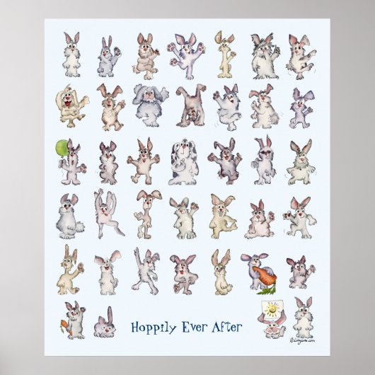 39 Cute Cartoon Rabbits Decor Nursery Wall Art Blu Poster (Voorkant)