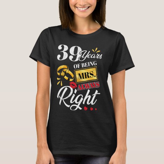 39 jaar als Mrs. Altijd goed grappige paren Ann T-shirt (Voorkant)