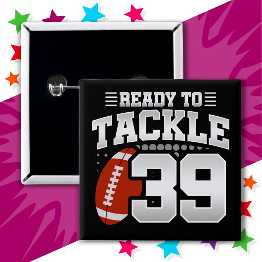 39 Jaar Oud Tackle Football Party 39e Verjaardag Vierkante Button 5,1 Cm