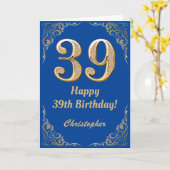 39e Birthday Blue en Gold Glitter Lijst Kaart (Gele Bloem)