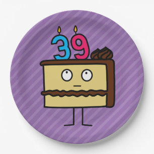 39e Birthday Cake met kaarsen Papieren Bordje