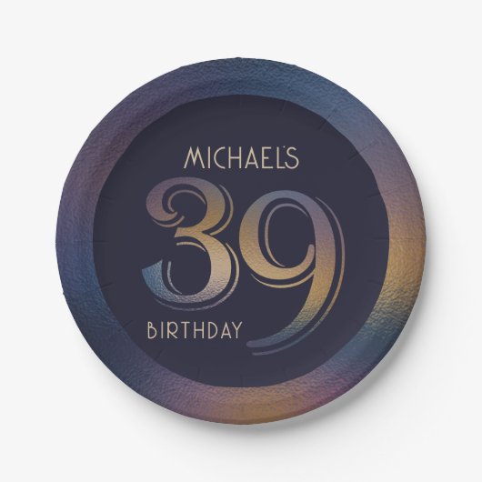 39e paarse en gouden verjaardag papieren bordje (Voorkant)