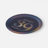 39e paarse en gouden verjaardag papieren bordje (Gekanteld)