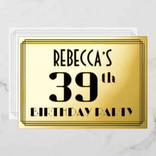 39e verjaardag: Art Deco Kijk "39" en naam Folie Uitnodiging