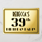 39e verjaardag: Art Deco Kijk "39" en naam Folie Uitnodiging (Voorkant)
