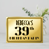 39e verjaardag: Art Deco Kijk "39" en naam Folie Uitnodiging (Staand Voorkant)