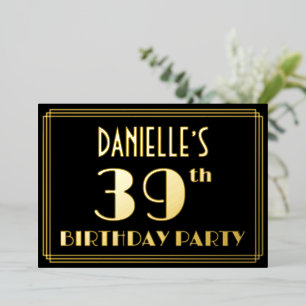 39e verjaardag: Art Deco Kijk "39", met naam Folie Uitnodiging