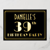 39e verjaardag: Art Deco Kijk "39", met naam Folie Uitnodiging (Voorkant)