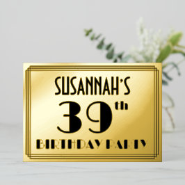 39e verjaardag — Art Deco look "39" + Naam Folie Uitnodiging