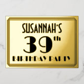 39e verjaardag — Art Deco look "39" + Naam Folie Uitnodiging (Voorkant)