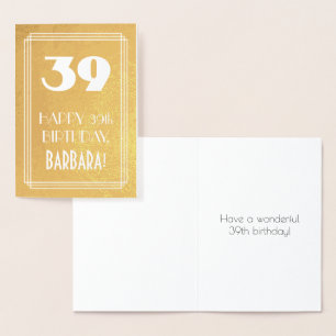 39e verjaardag ~ Art Deco stijl "39" & aangepaste  Folie Kaarten