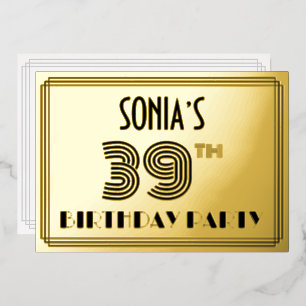39e verjaardag — Art Deco Style "39" en naam Folie Uitnodiging
