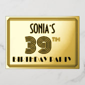 39e verjaardag — Art Deco Style "39" en naam Folie Uitnodiging (Voorkant)