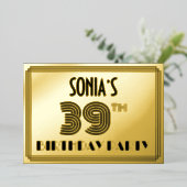 39e verjaardag — Art Deco Style "39" en naam Folie Uitnodiging (Staand Voorkant)