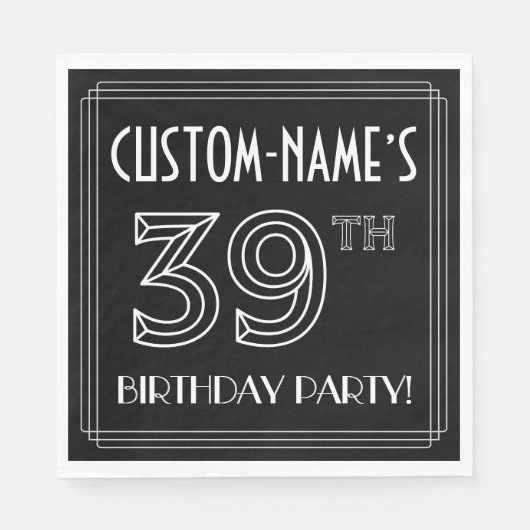 39e verjaardag: Art Deco Style + aangepaste naam Servet (Voorkant)
