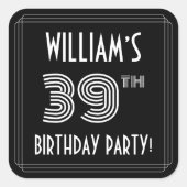 39e verjaardag: Art Deco Style en aangepaste naam Vierkante Sticker (Voorkant)