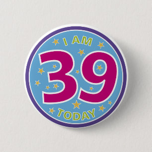 39e verjaardag badge ronde button 5,7 cm