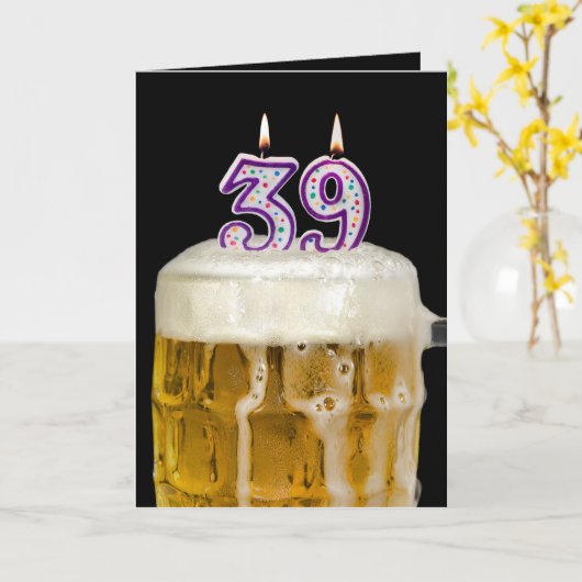 39e Verjaardag Bier op zwart Kaart (Gele Bloem)