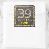 39e verjaardag: Bloemennummer, Faux Wood Look, Naa Vierkante Sticker (Tas)